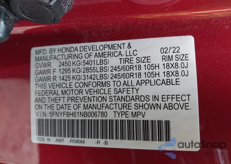 2022 Honda Passport Awd Trailsport from USA, damaged, VIN 5FNYF8H61NB006780